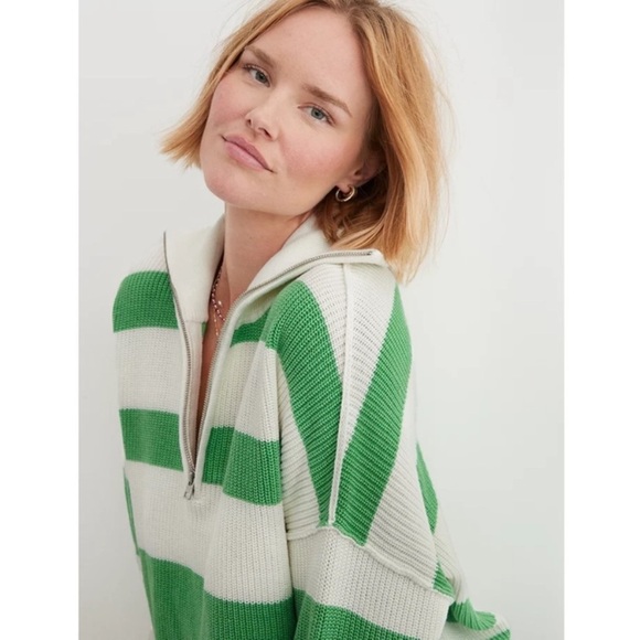 Aerie Quarter Zip Varsity Striped Knit Sweater - Picture 5 of 6